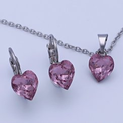 Detská súprava Swarovski srdiečka Amethyst 8mm chirurgická oceľ