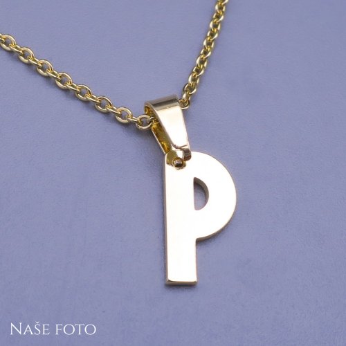 Moderní přívěsek ve tvaru písmena "P" z pozlacené chirurgické oceli