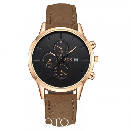 Elegantné pánske hodinky v hnedej farbe s čiernym ciferníkom