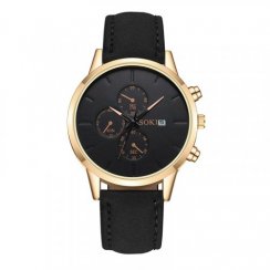 Elegantné pánske hodinky v čiernej farbe so zlatým ciferníkom