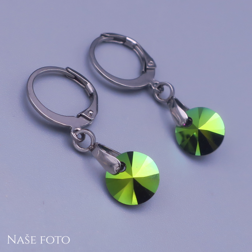 Dětské náušnice z chirurgické oceli se Swarovski krystaly – metalická zelená