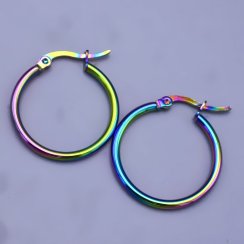 Duhové holografické náušnice kruhy 23mm z chirurgické oceli