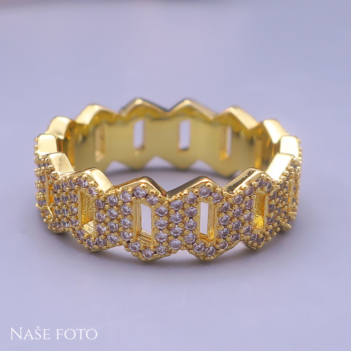 Zlatý hip hop prsten Geo Ice – unisex