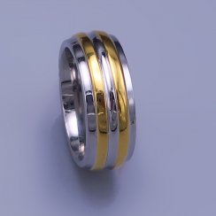 Prsten z chirurgické oceli 8mm kombinace zlacení