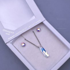 Souprava Swarovski 3D cuboid Crystal AB z chirurgické oceli