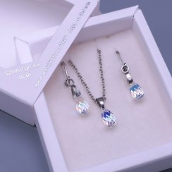 Jemná súprava Swarovski Briolette crystal AB 11mm z chirurgickej ocele