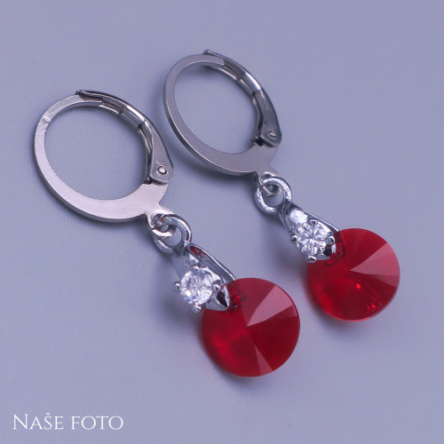 Dětské náušnice z chirurgické oceli se Swarovski krystaly – červené