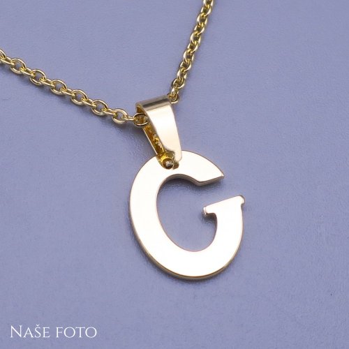 Moderní přívěsek ve tvaru písmena "G" z pozlacené chirurgické oceli