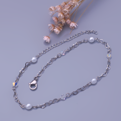 Řetízek na nohu z chirurgické oceli s perličkami a krystaly Swarovski AB