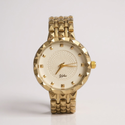 Zlaté dámske hodinky s reliéfnym ciferníkom