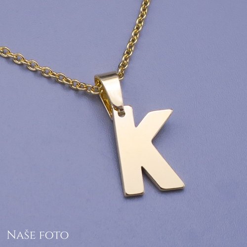 Moderní přívěsek ve tvaru písmena "K" z pozlacené chirurgické oceli