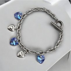 Lanový náramek z chirurgické oceli se srdíčky Swarovski - modrá měnící