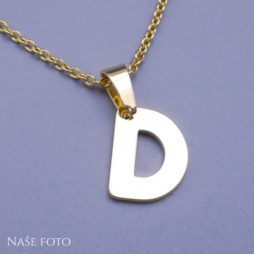 Moderní přívěsek ve tvaru písmena "D" z pozlacené chirurgické oceli