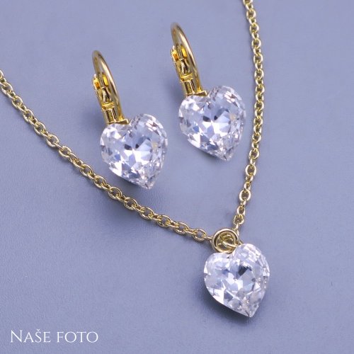 Swarovski elegantní dámská srdíčková souprava z pozlacené chirurgické oceli