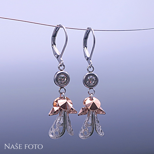Náušnice Andělíčci z chirurgické oceli se Swarovski® krystaly Gold Rose