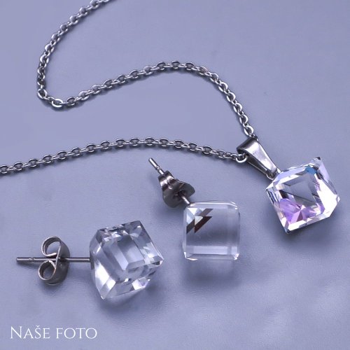 Souprava Swarovski kostky 8mm měnící z chirurgické oceli