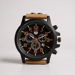 Pánske hodinky v čierno-hnedom prevedení s koženkovým remienkom