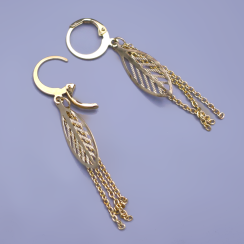 Ručne vyrábané pozlátené náušnice s lístkami a retiazkami