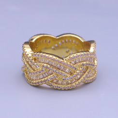 Zlatý hip hop prsteň Diamond Braid – unisex