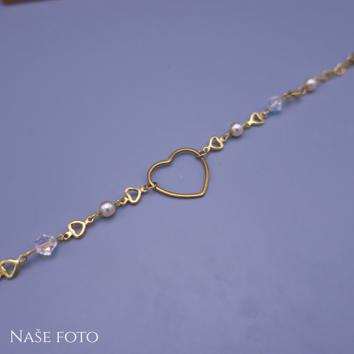 Pozlacený náramek Srdíčko & Perly Crystal