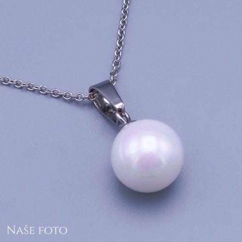 Krásna biela perleťová gulička 15mm s retiazkou