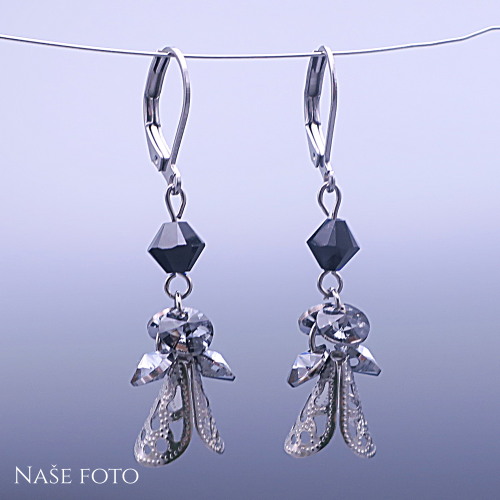 Náušnice Andělíčci z chirurgické oceli se Swarovski® krystaly Silver Night