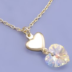 Souprava Swarovski srdíčka 10mm zlacená Crystal AB (měnící ) s řetízkem