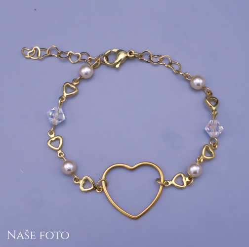 Pozlacený náramek Srdíčko & Perly Crystal