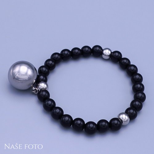 Čierny náramok Swarovski pearl s guľôčkou z ch.oceli