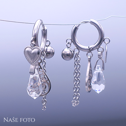 Náušnice z chirurgické oceli s přívěsky Swarovski – srdce a slza