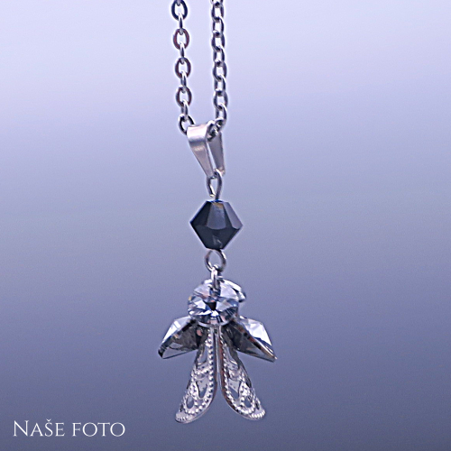 Přívěsek Andělíček Swarovski® Silver Night – chirurgická ocel