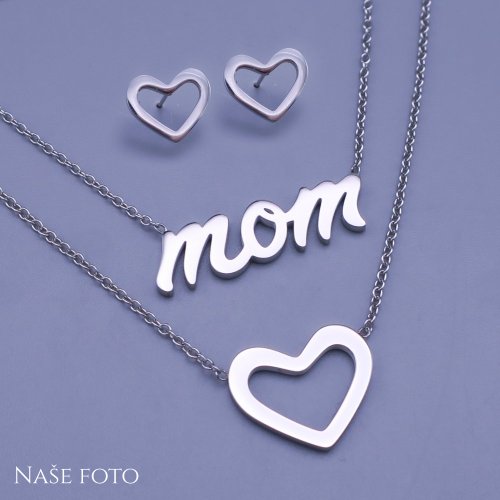 Dámská srdíčková souprava s nápisem "mom" (maminka) z chirurgické oceli 🤍
