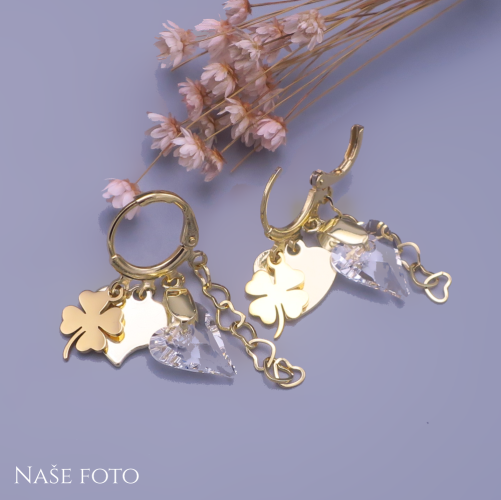 Zlacené náušnice Swarovski  Láska & Štěstí