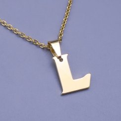 Moderní přívěsek ve tvaru písmena "L" z pozlacené chirurgické oceli