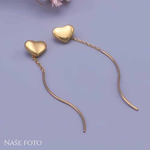 Zlacené provlékací náušnice se srdíčkem z chirurgické oceli