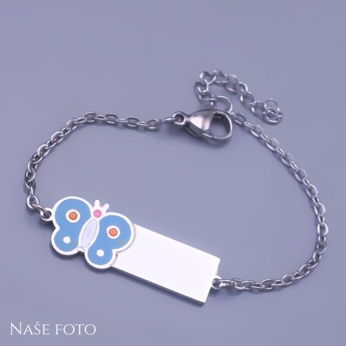 Dětský náramek s destičkou motýlek - možnost gravírování