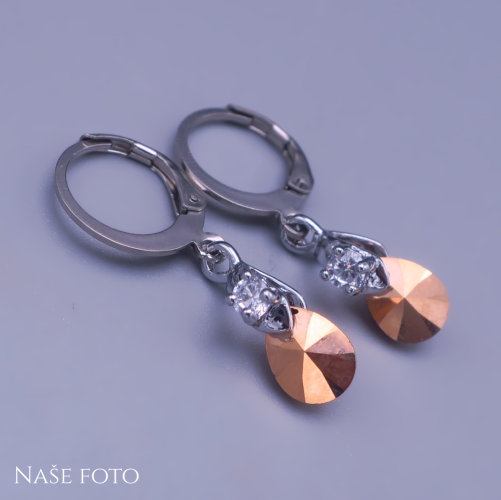 Dětské náušnice z chirurgické oceli se Swarovski krystaly – slzy gold rose