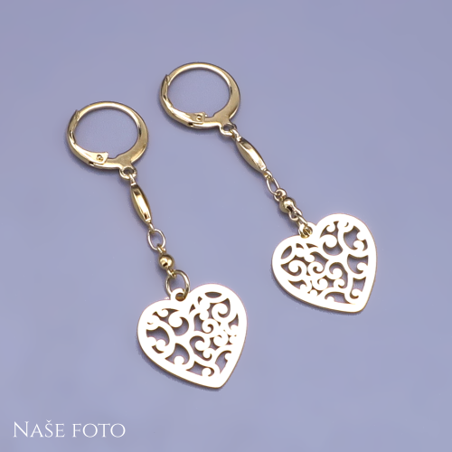 Pozlacené visací náušnice Srdíčka na řetízku