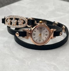 Dámske čierne kožené páskové hodinky