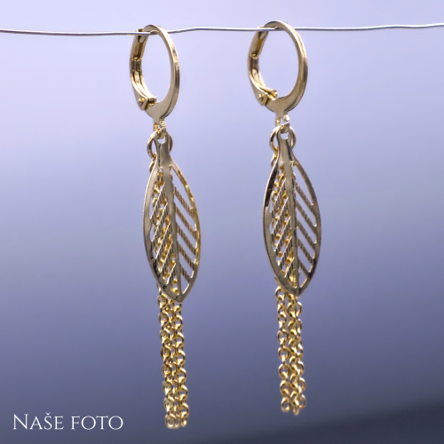 Ručně vyráběné pozlacené náušnice s lístky a řetízky