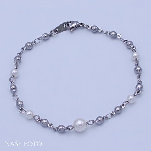 Náramek z chirurgické oceli s perličkami Swarovski