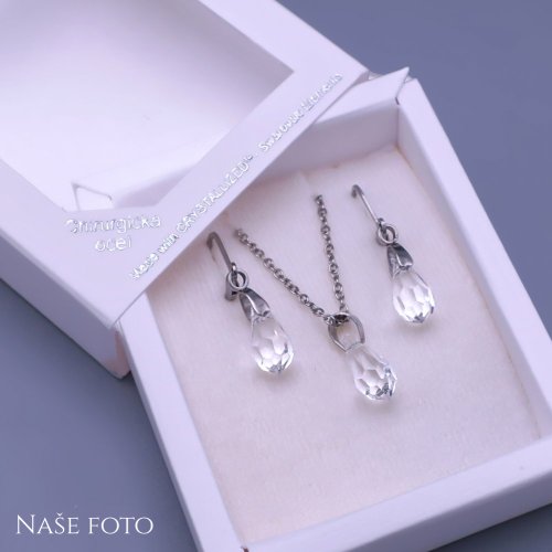 Jemná souprava Swarovski Briolette čirá  11mm z chirurgické oceli