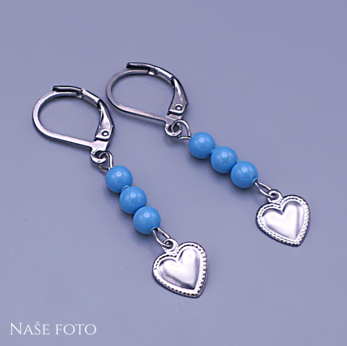 Dětské náušnice srdíčka s modrými perličkami – chirurgická ocel