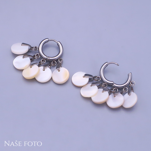 Náušnice z chirurgické oceli s pravou perletí – kroužky s přívěsky