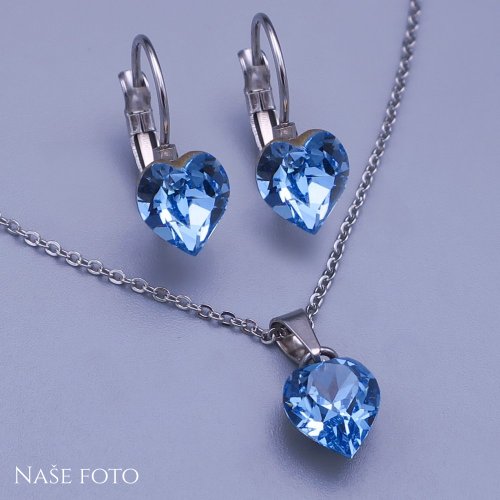 Krásná světle modrá souprava z chirurgické oceli s kamínky Swarovski