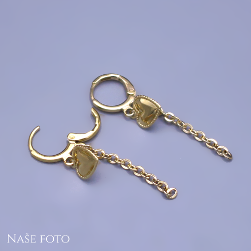 Pozlacené náušnice se srdíčky a řetízkem