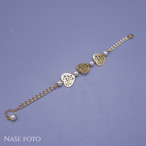 Pozlacený náramek Srdce & Perly