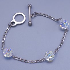 Náramek z chirurgické oceli Swarovski kuličky 10 mm Crystal AB(měnící)