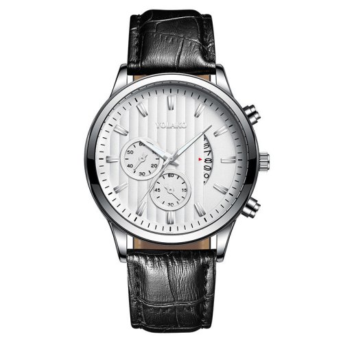 Pánské elegantní hodinky černé se stříbrným a velkým ciferníkem bez čísel - 163-1