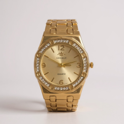 Zlaté dámske hodinky s kamienkami okolo ciferníka